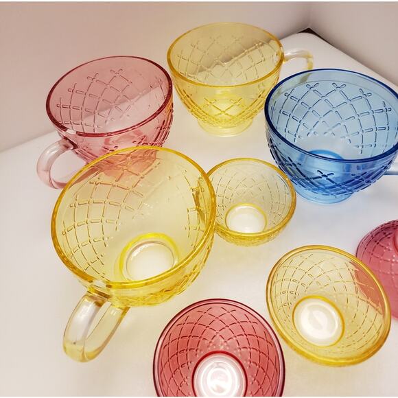 Lot of 4 decorative glass cups 12 oz and 4 small bowls 3 oz multi colored - Picture 2 of 11